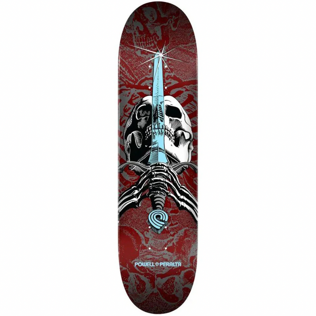 Powell Peralta Skull & Sword Deck / Silver - Burgundy / 7.5'' (Mini)