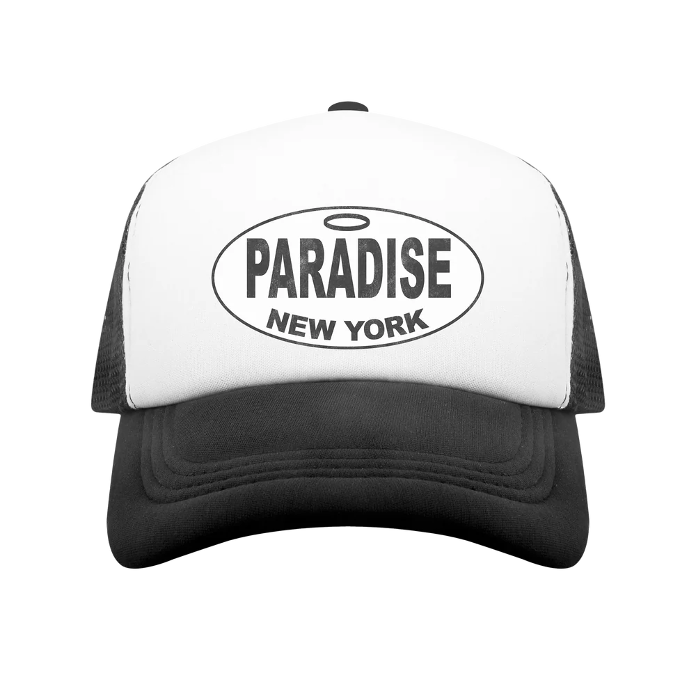 Paradise NYC Halo Trucker Hat / Black / White