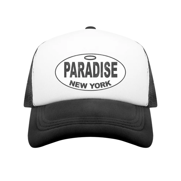 Paradise NYC Halo Trucker Hat / Black / White
