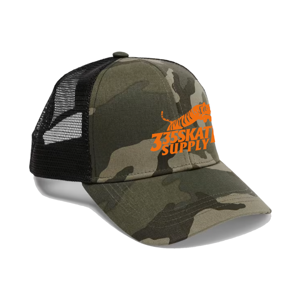 335 Big Cat Trucker Hat / Camo / Orange