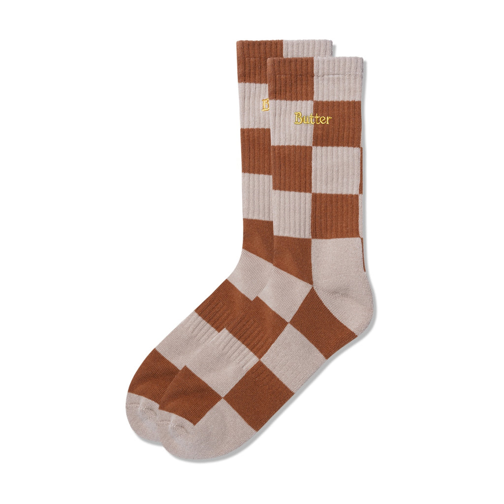 Butter Checkered Socks / Brown / Sand