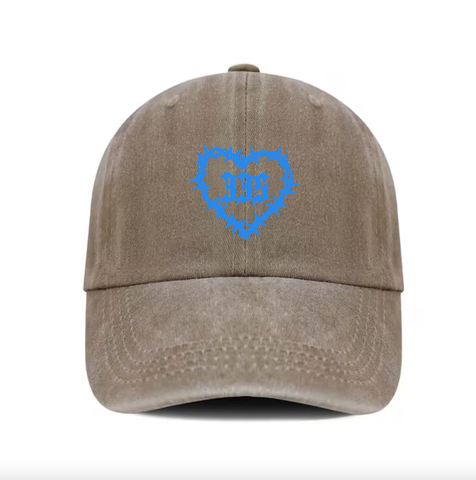335 Heart Barb Hat / Washed Brown / Blue