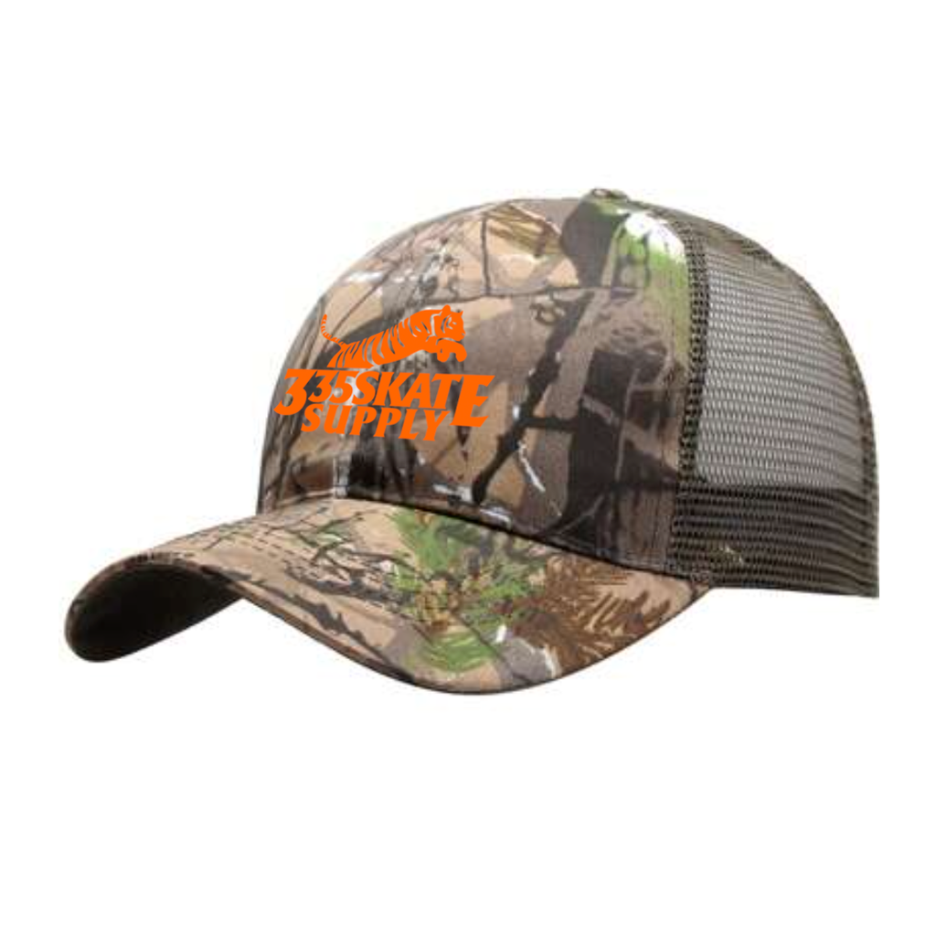 335 Big Cat Trucker Hat / Tree Camo / Orange