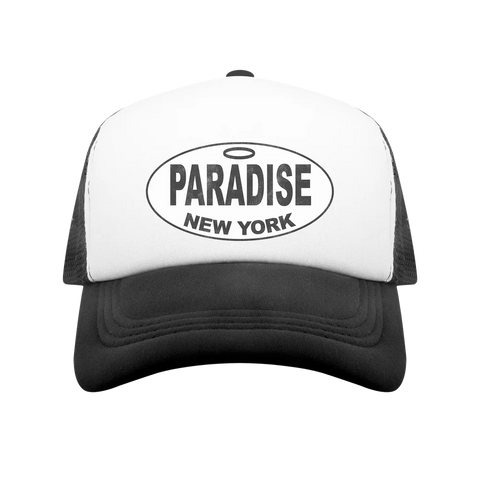 Paradise NYC Halo Trucker Hat / Black / White