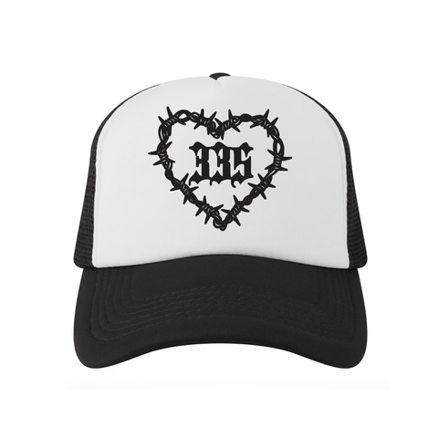335 Heart Barb Trucker / Black / White